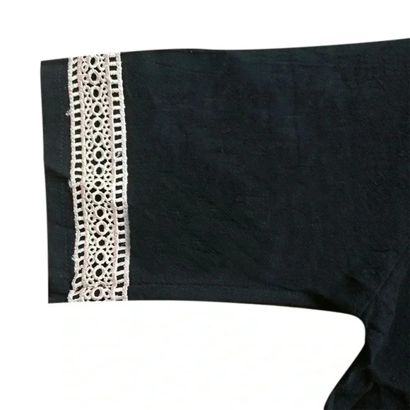 Black Tunic Dress Lace V Neck Knee-Length, Pullover Comfortable Stylish Details - Picture 3 of 7